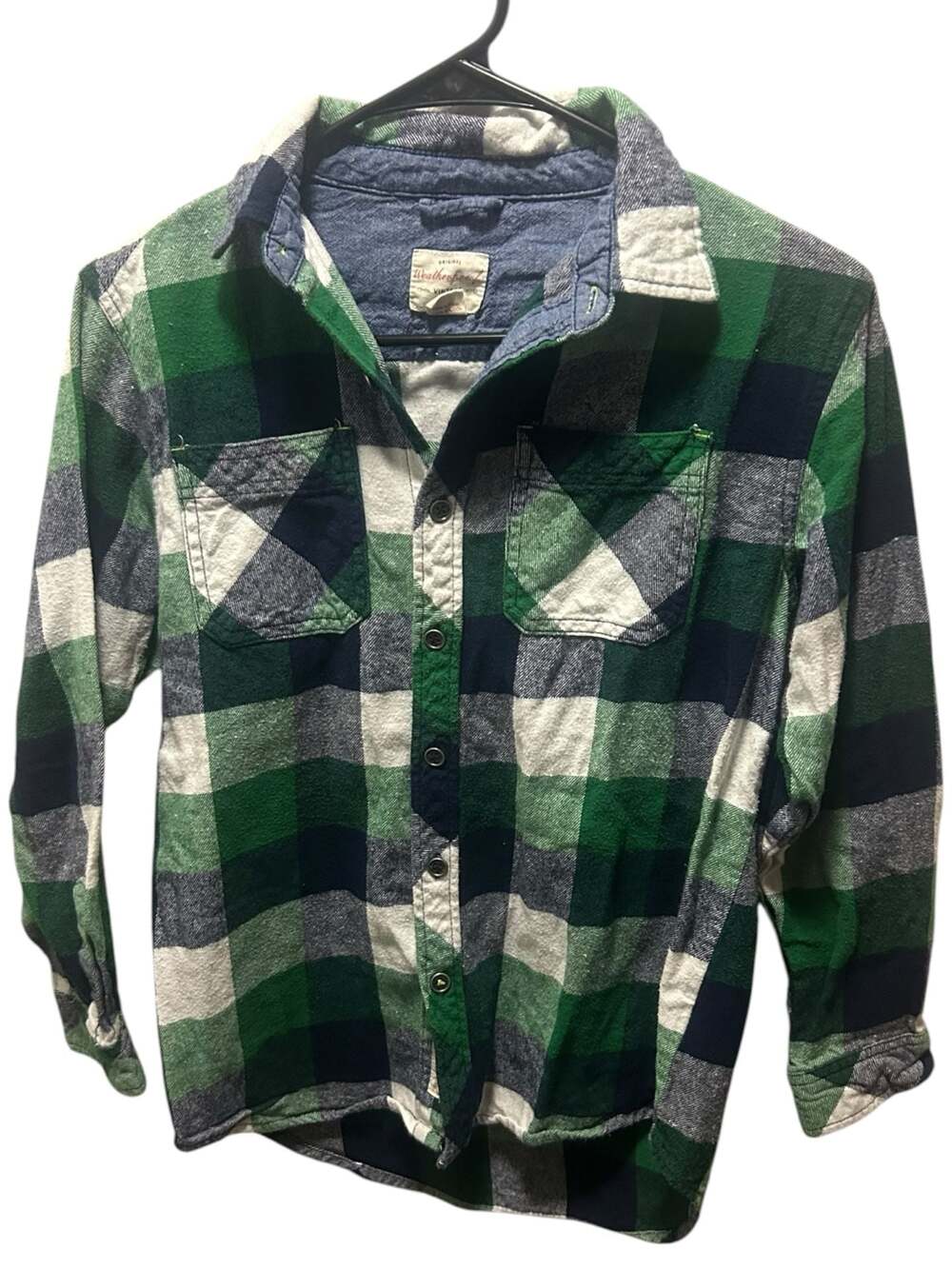 Weatherproof Vintage Boys Green Plaid Flannel Button Down Shirt Size L (14/16)